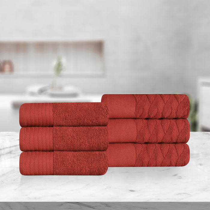 Turkish Cotton Jacquard Herringbone and Solid 6 Piece Hand Towel Set