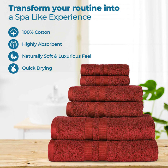 Ultra-Soft Cotton Absorbent Quick-Drying 12 Piece Assorted Towel Set - Maroon