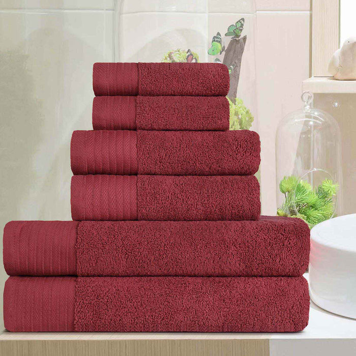 Turkish Cotton Herringbone Solid Assorted 6 Piece Towel Set - Maroon