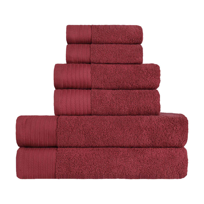 Turkish Cotton Herringbone Solid Assorted 6 Piece Towel Set - Maroon