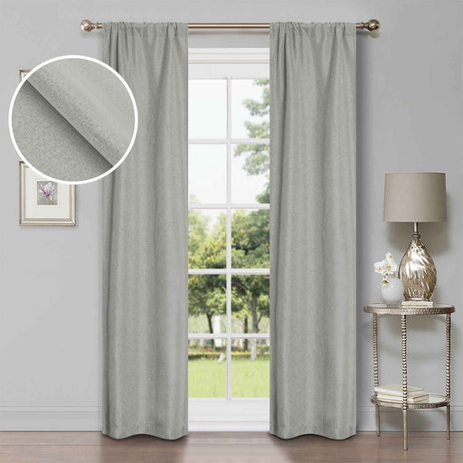 Linen Pattern Washable Room Darkening Blackout Curtains Set 26" - Marshmallow