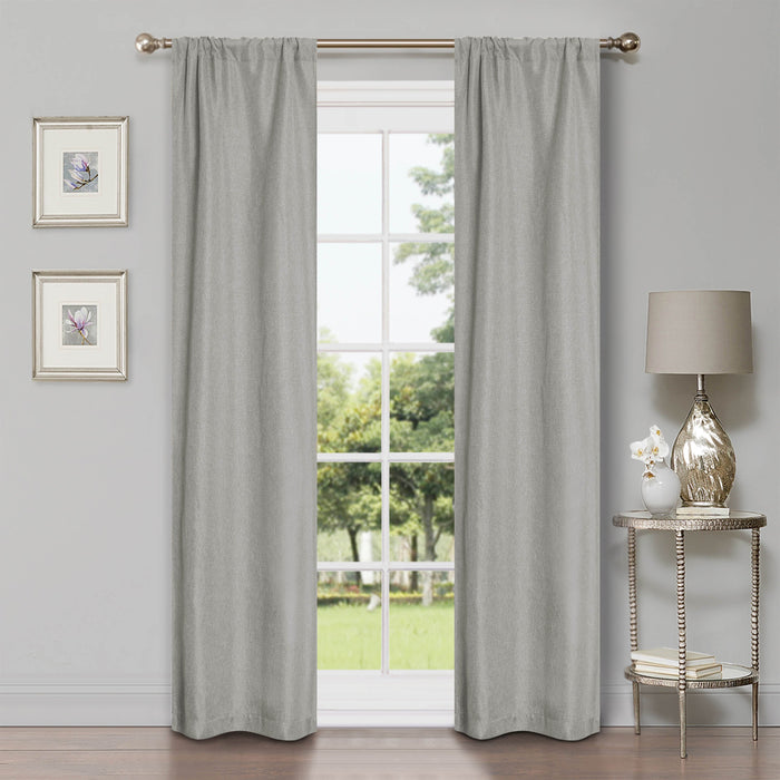 Linen Pattern Washable Room Darkening Blackout Curtains Set 26" - Marshmallow