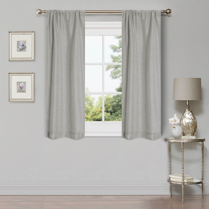 Linen Pattern Washable Room Darkening Blackout Curtains Set 26" - Marshmallow