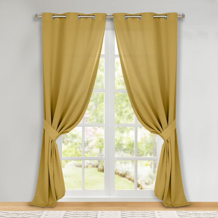 Solid Machine Washable Room Darkening Blackout Curtains, Set of 2 - MasturdYellow