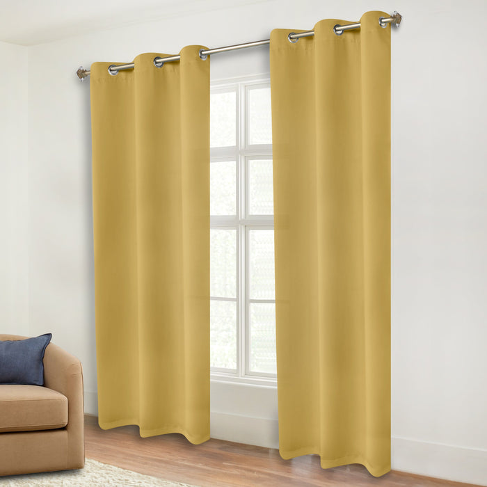 Solid Machine Washable Room Darkening Blackout Curtains, Set of 2 - MasturdYellow