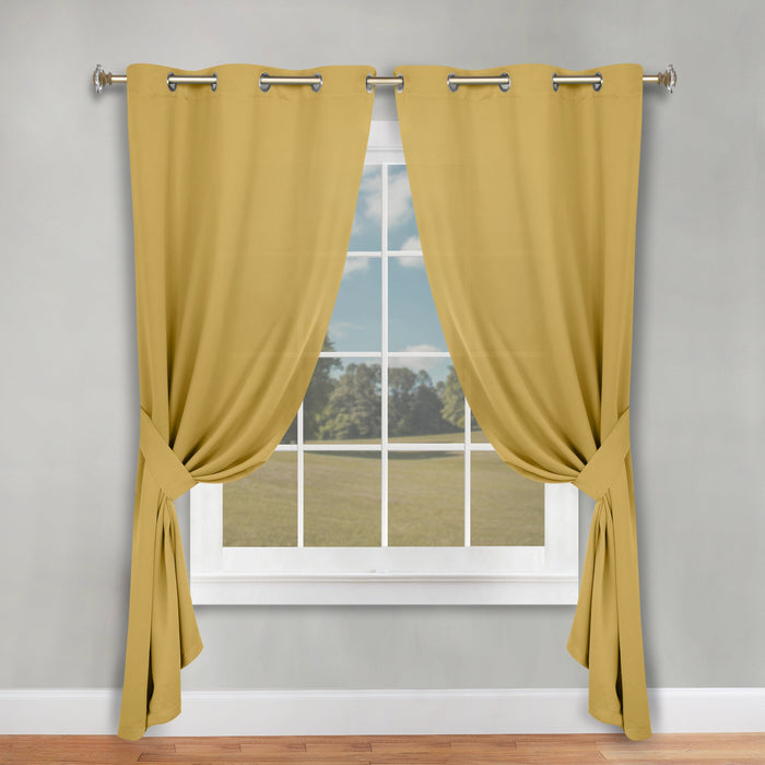 Solid Machine Washable Room Darkening Blackout Curtains, Set of 2 - MasturdYellow