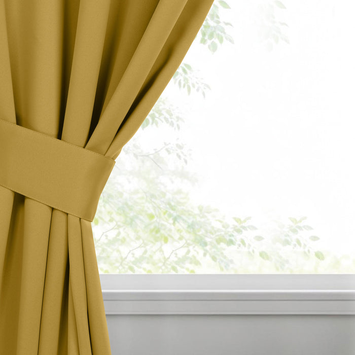 Solid Machine Washable Room Darkening Blackout Curtains, Set of 2 - MasturdYellow