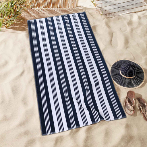 Maui Striped Cotton Oversized Cotton 4 Piece Beach Towel - Blue