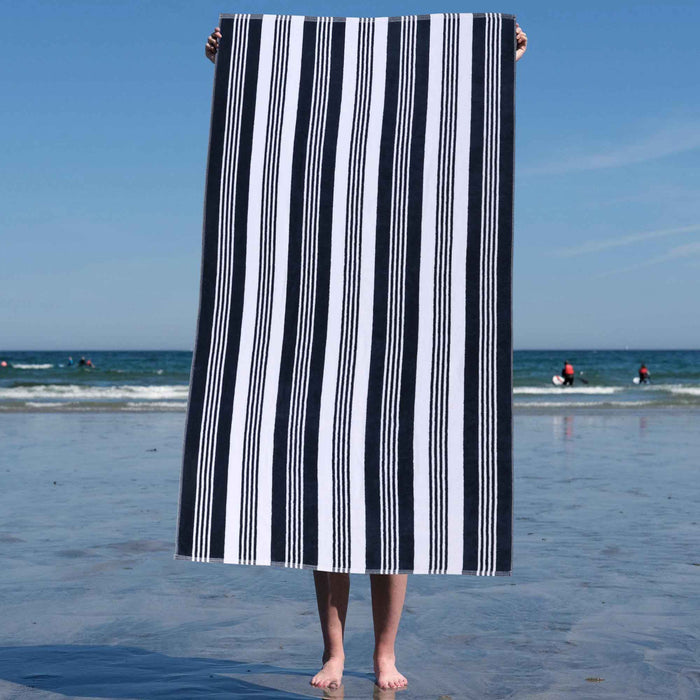 Maui Striped Cotton Oversized Cotton 4 Piece Beach Towel - Blue