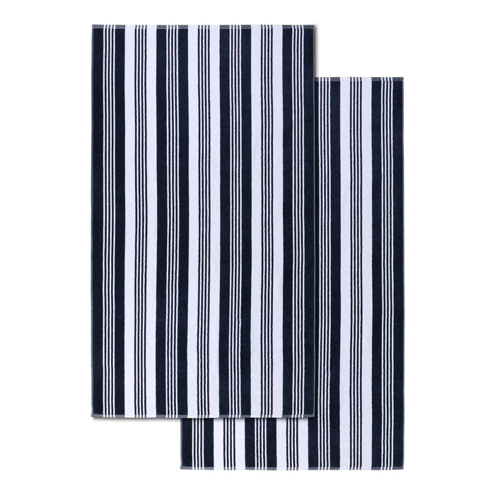 Maui Striped Cotton Oversized Cotton 2 Piece Beach Towel - Blue