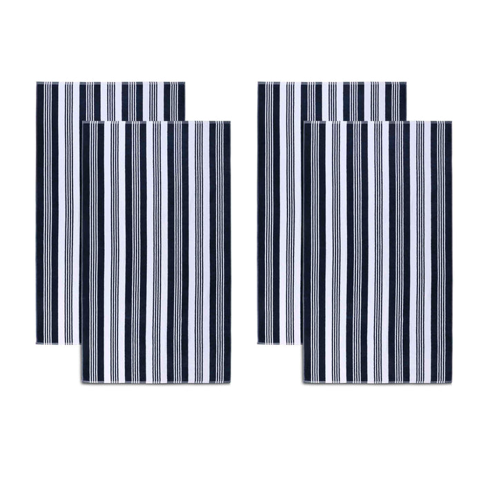 Maui Striped Cotton Oversized Cotton 4 Piece Beach Towel - Blue