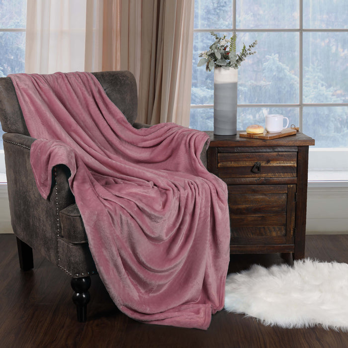 Fleece Plush Medium Weight Fluffy Decorative Blanket Or Throw - Mauve