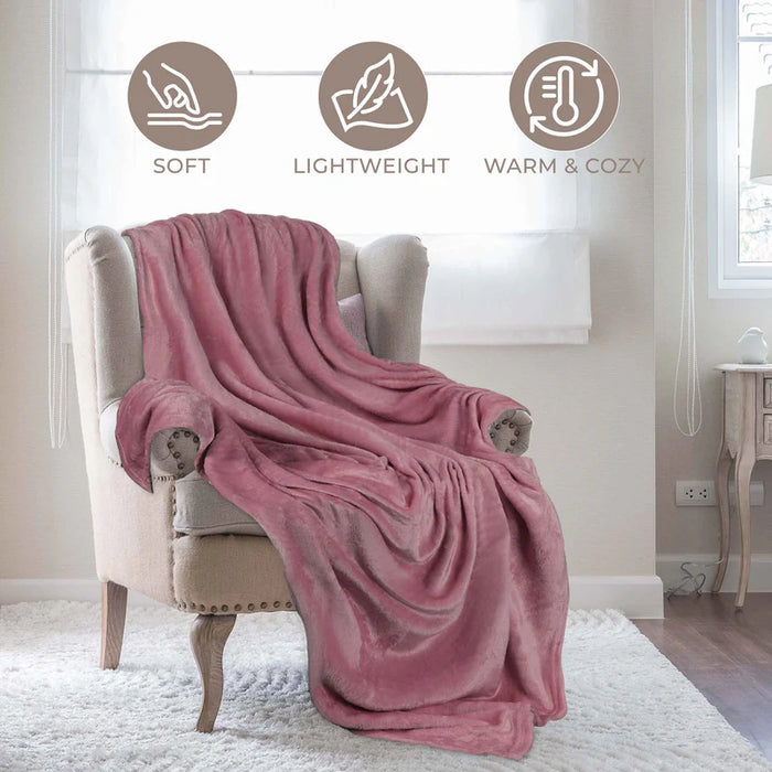 Fleece Plush Medium Weight Fluffy Soft Decorative Blanket Or Throw - Mauve
