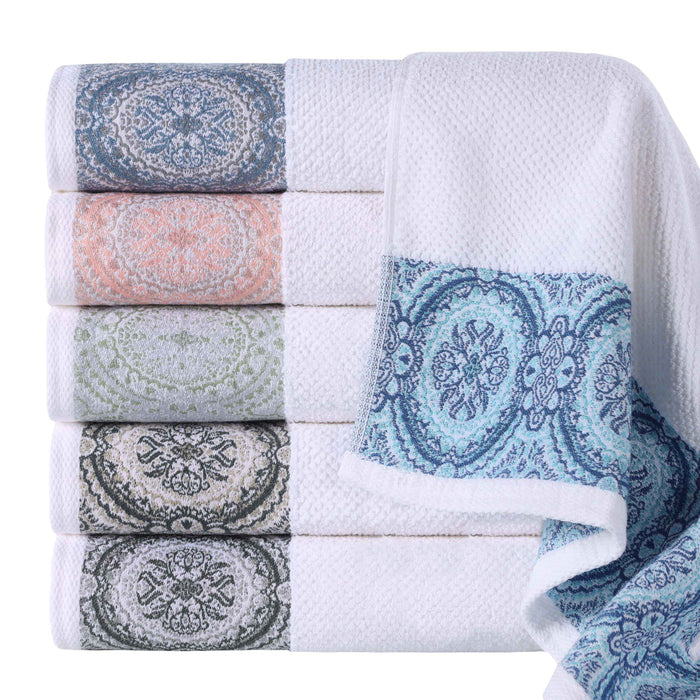 Medallion Cotton Jacquard Textured Bath Towels, Set of 3 