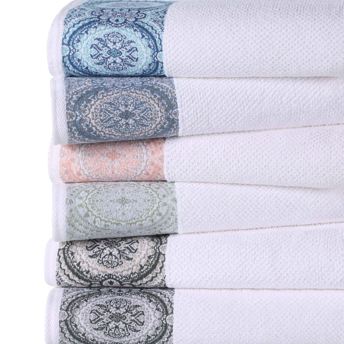 Medallion Cotton Jacquard Textured Bath Towels, Set of 3 