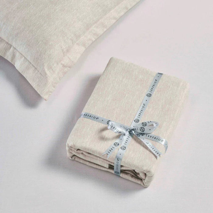  Melange Flannel Cotton Two-Toned Textured Duvet Cover Set - Beige