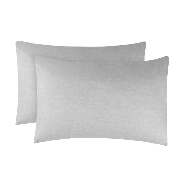Melange Flannel Cotton Two-Toned Textured Pillowcases, Set of 2 - Grey