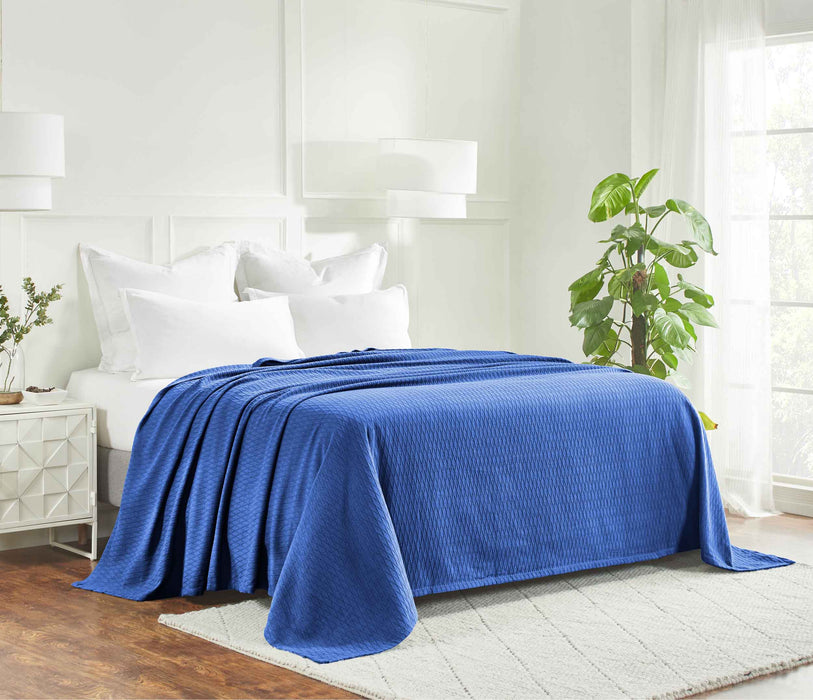 Cotton All Season Diamond Bed Blanket & Sofa Throw - Merritt Blue