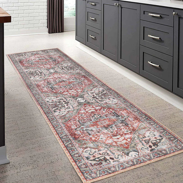 Mesa Rustic Medallion Border Indoor Area Rug or Runner Rug - Brown