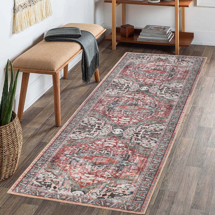 Mesa Rustic Medallion Border Indoor Area Rug or Runner Rug - Brown