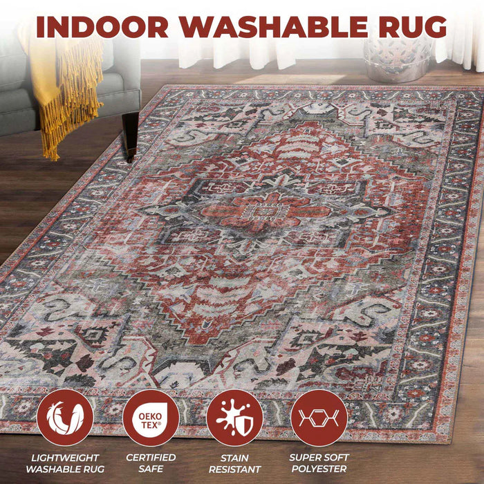 Mesa Rustic Medallion Border Indoor Area Rug or Runner Rug - Brown