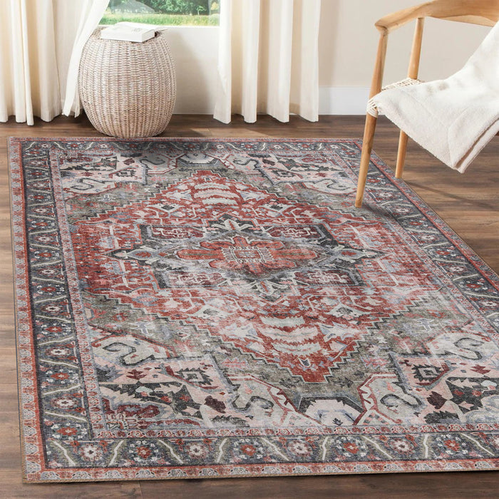 Mesa Rustic Medallion Border Indoor Area Rug or Runner Rug - Brown