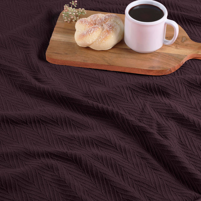 All-Season Chevron Cotton Bed Blanket & Sofa Throw - Plum