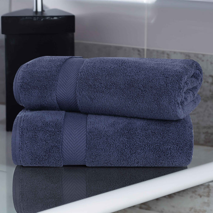 Cotton Zero Twist 2 Piece Bath Sheet Towel Set - Midnight Blue