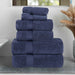 Wringcaster Zero-Twist Towel Set, 100% Combed Cotton, Chevron Border, 575 GSM, Quick-Dry, 6-Pieces - Midnight Blue