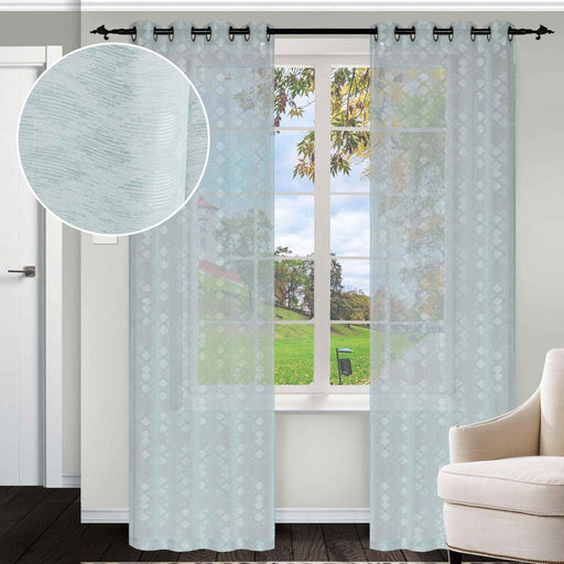 Embroidered Sheer 2 Piece Grommet Curtain Panel Set - Mint