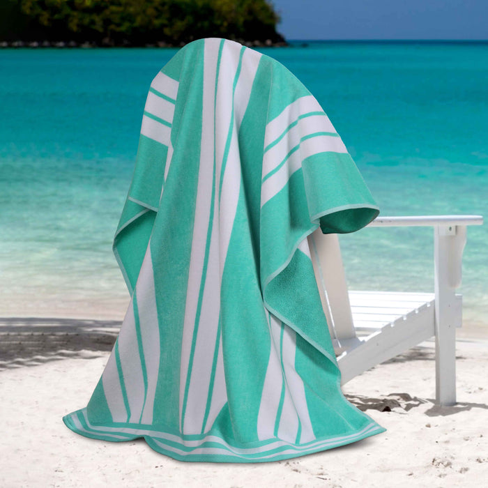 Cabana Stripe Oversized Cotton Beach Towel Set Of 2, 4, 6 - Mint