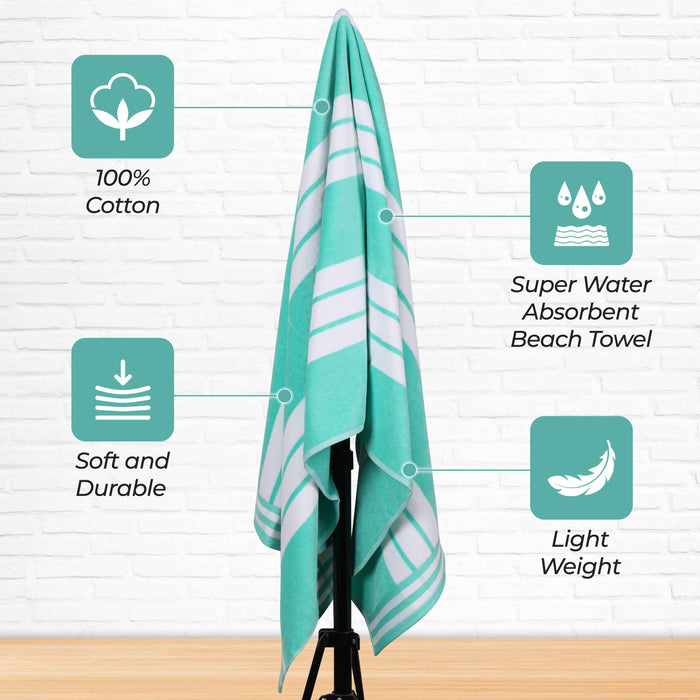 Cabana Stripe Oversized Cotton Beach Towel Set Of 2, 4, 6 - Mint