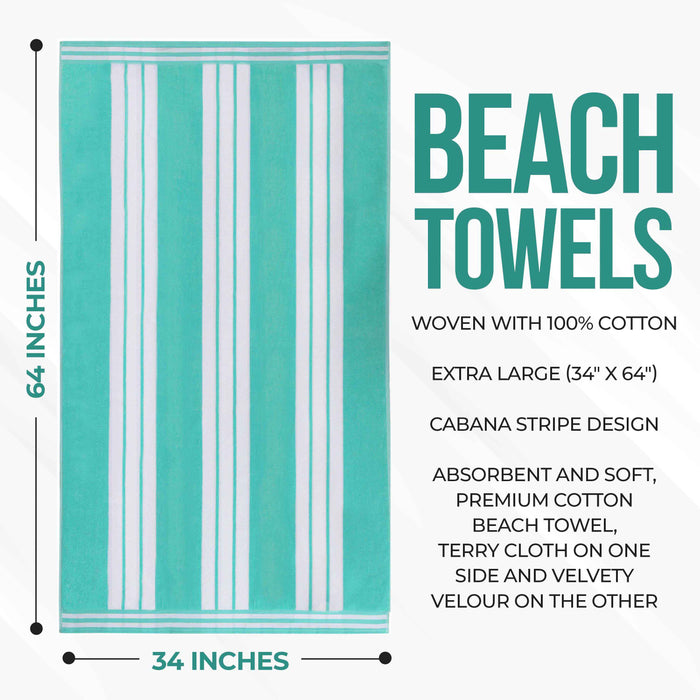 Cabana Stripe Oversized Cotton Beach Towel Set Of 2, 4, 6 - Mint