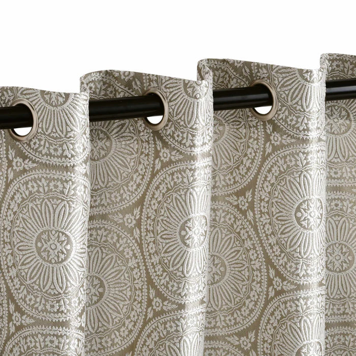 Eminence Jacquard Geometric Floral Mandala Curtain Panel Set of 2 - MirrorBrass