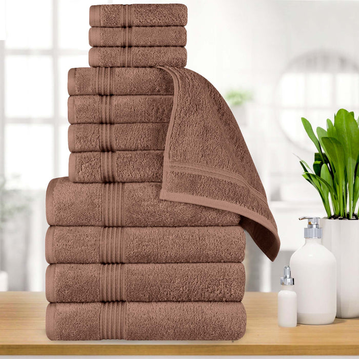 Egyptian Cotton Highly Absorbent Solid 12-Piece Ultra Soft Towel Set - Mocha