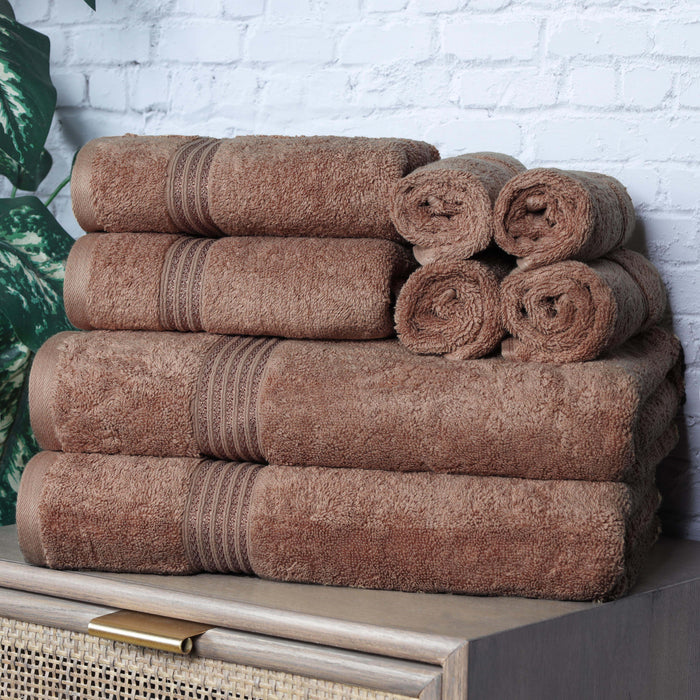 Egyptian Cotton Highly Absorbent Solid 8 Piece Ultra Soft Towel Set - Mocha