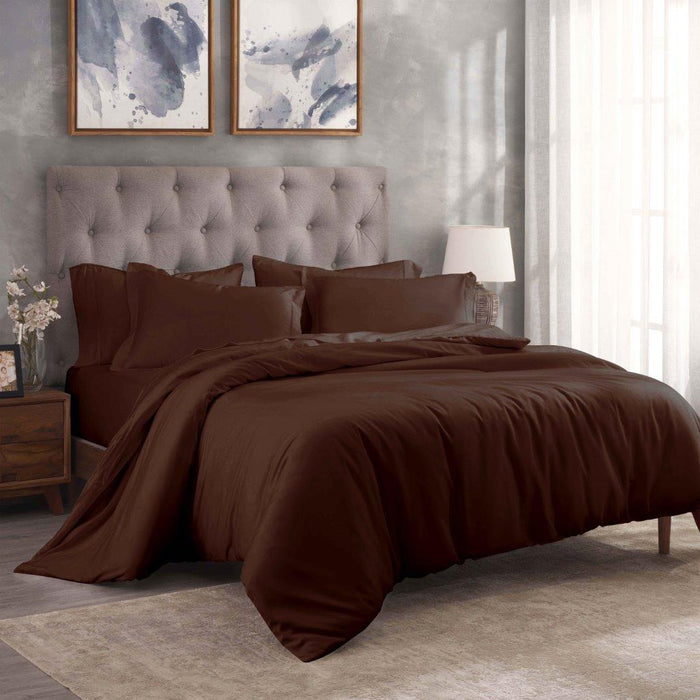 Egyptian Cotton 300 Thread Count Solid Duvet Cover Set - Mocha