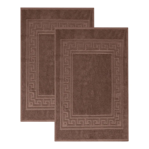 Cotton 2 Piece Greek Key Border Super Absorbent Bath Mat Set - Mocha