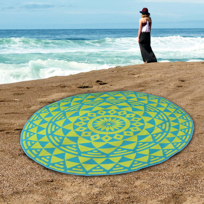 60" Round Cotton 4 Piece Beach Towel Set - Green