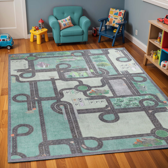 Country Road Non-Slip Kids Playroom Nursery Washable Indoor Area Rug