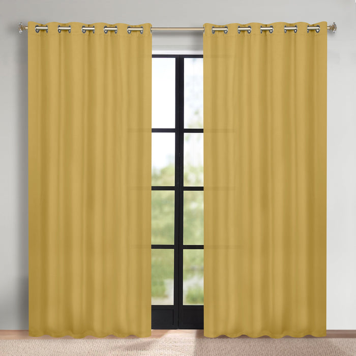 Solid Machine Washable Room Darkening Blackout Curtains, Set of 2 - MustardYellow