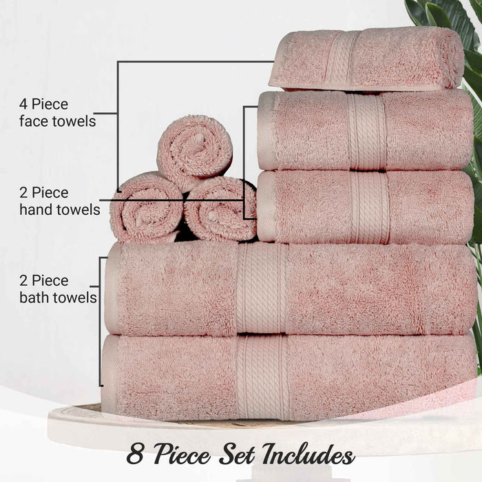 Egyptian Cotton Pile Plush Heavyweight Luxury Soft 8-Piece Towel Set