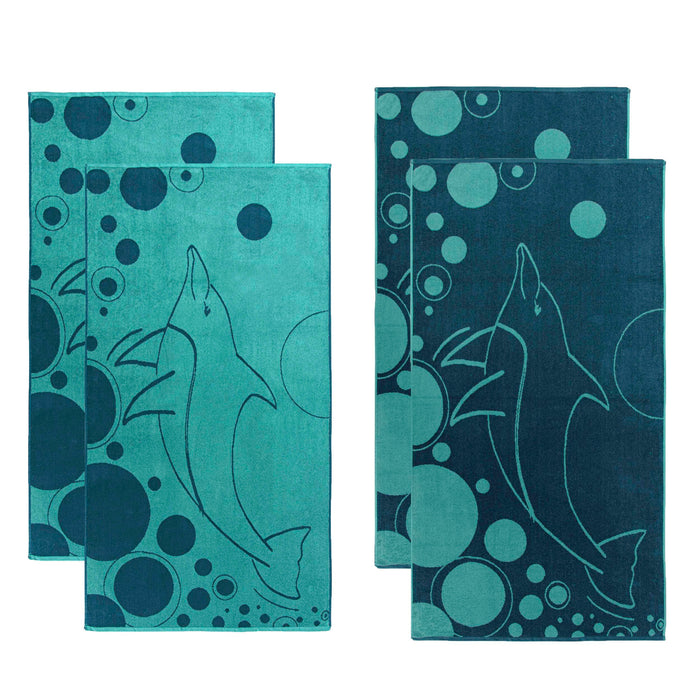 Mystic Dolphin Cotton Oversized 4 Piece Beach Towel Set - Teal