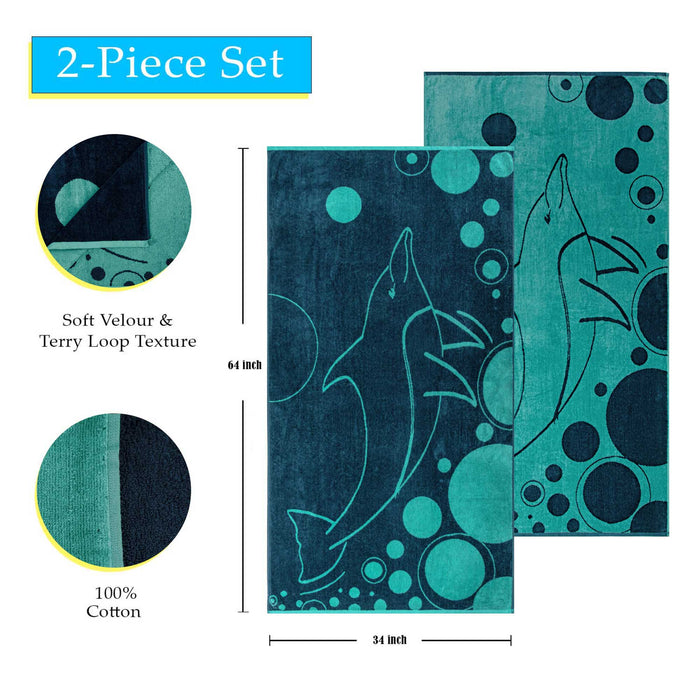 Mystic Dolphin Cotton Oversized 4 Piece Beach Towel Set - Teal