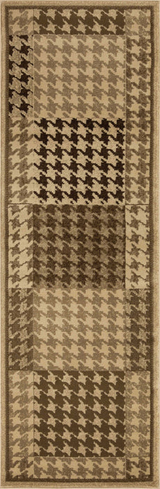 Abstract Checkered Geometric Border Indoor Area Rug or Runner Rug - Beige