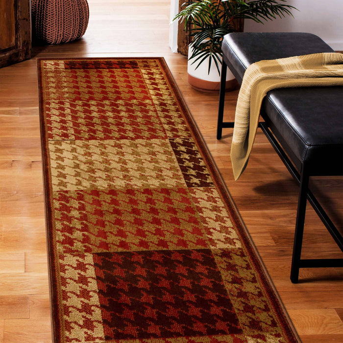 Abstract Checkered Geometric Border Indoor Area Rug or Runner Rug