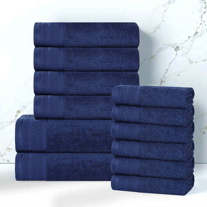 Honeycomb Textured Waffle Border Luxury Cotton 12 Piece Towel Set