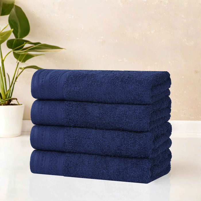 Honeycomb Textured Waffle Border Luxury Cotton Hand Towels, Set of 4