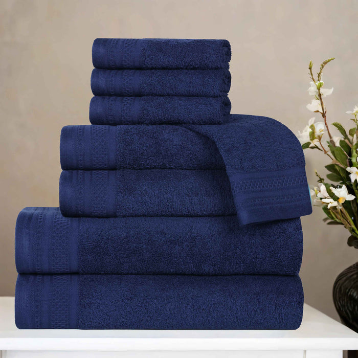 Honeycomb Textured Waffle Border Luxury Cotton 8 Piece Towel Set