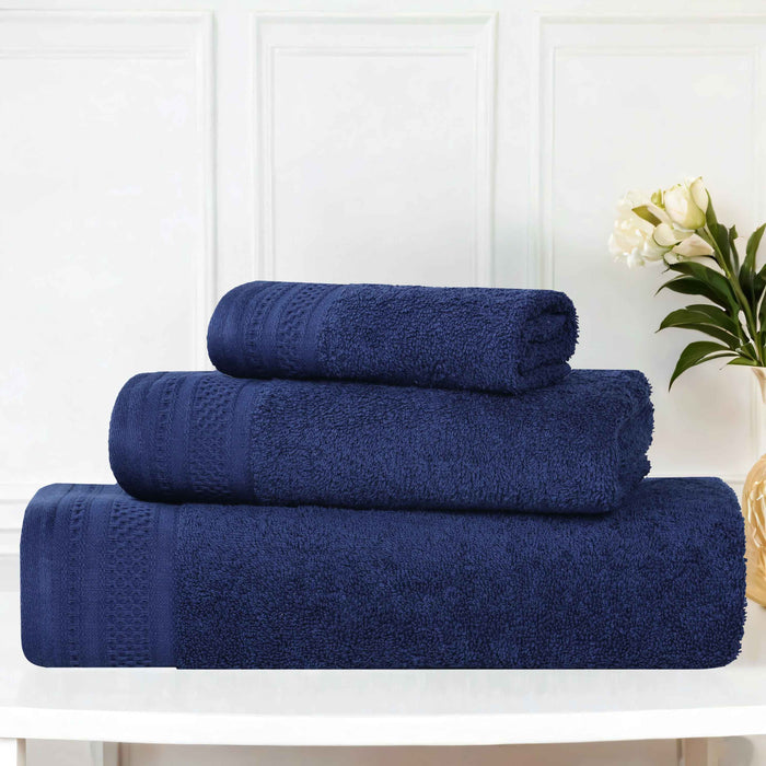 Honeycomb Textured Waffle Border Luxury Cotton 3 Piece Towel Set